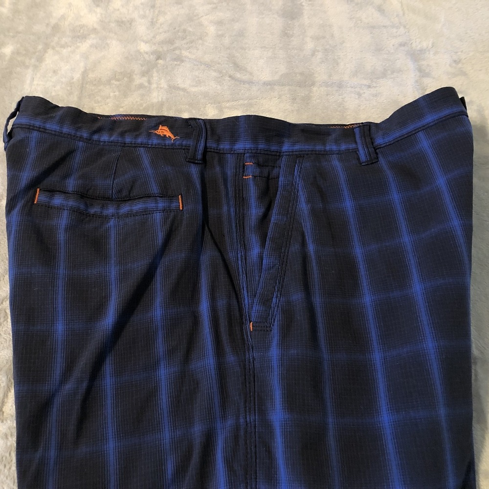 Tommy‎ Bahama Paradise Tech Shorts Mens 35 Blue Plaid Nylon Spandex Golf *Stains - Picture 8 of 16